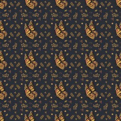Seamless pattern with butterflies in a row