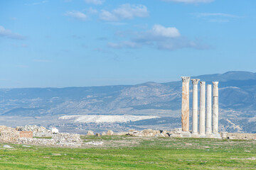 Ruins of the ancient town of Laodikeia is one of the cities of Anatolia in the 1st century BC. Denizli, with Pamukkale travertines view, Turkey.