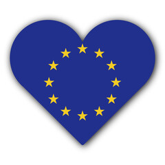 I Love European Union Concept - Heart Flag - White Background - 3D Illustration