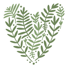 Illustration of plant elements in the shape of a heart. Botanical illustration, folk motifs. Simple cute style.