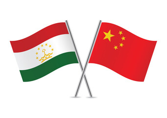 Tajikistan and China flags. Tajik and Chinese flags, isolated on white background. Vector icon set. Vector illustration. 