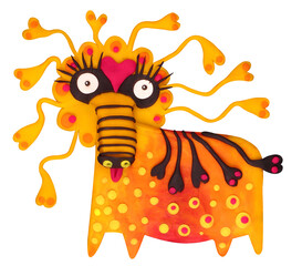 Fabulous, mysterious, magical beast, on a white background, from plasticine