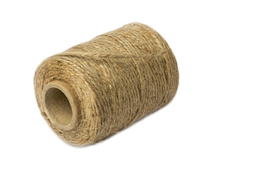Roll of natural jute twine isolated on a white background.