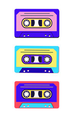 Retro vibe set of  colorful Audio Tapes. Retro Good Vibes. Vintage style 1980-1990