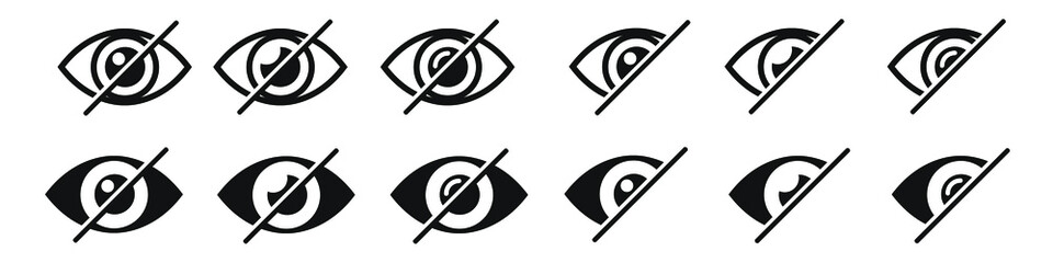 Eye Icons isolated on white. Sensitive content sign. Vector set