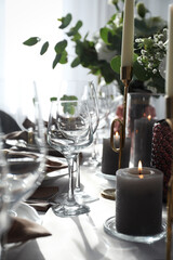 Festive table setting with beautiful decor indoors