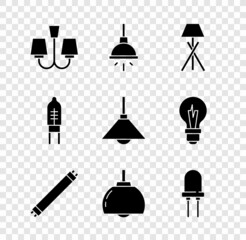 Set Chandelier, Floor lamp, Fluorescent, Light emitting diode, and Lamp hanging icon. Vector