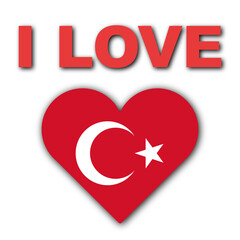 I Love Turkey Concept - Heart Flag - White Background - 3D Illustration