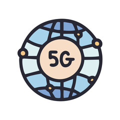 global 5g color vector doodle simple icon