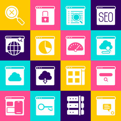 Set New chat messages notification, Search engine, Cloud technology data transfer, Graph chart infographic, Magnifying glass and delete and Digital speed meter icon. Vector