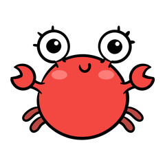 Funny cartoon crab. Colorful red crab character vector illustration. Water animal icon.