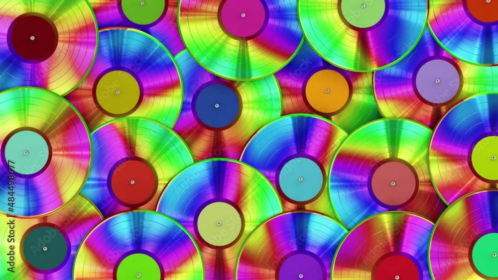 Aufkleber realistic seamless looping 3d animation of the colorful trippy psychedelic vinyl records with colorf