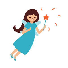 Beautiful fairy flying. Cartoon hand drawn Vector illustration