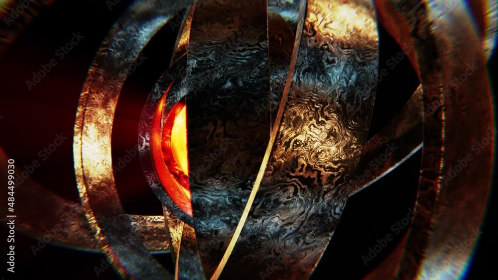 Aufkleber realistic looping abstract 3d animation of the solid metal rings rotating around the hot reactor cor