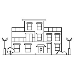 Thin line icon suburban house. Country house.Vector illustration in lineart style.Isolated on white background.