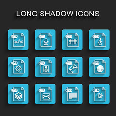 Set line PSD file document, EML, XSL, TXT, JS, WAV, HTML and MSG icon. Vector