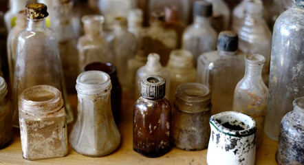 Old Antique Glass Bottles and Jars for Medicine and Storage