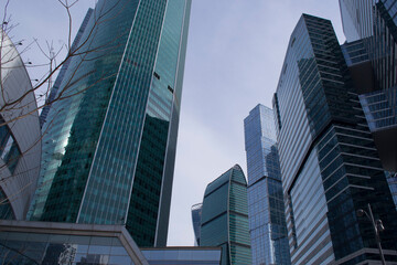 Fototapeta na wymiar Urban landscape. Skyscrapers in Moscow against the blue sky.