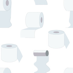 Seamless pattern of toilet paper rolls on white background Flat vector illustration