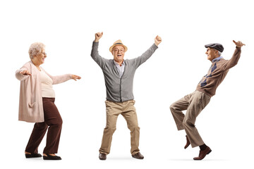 Happy elderly people dancing - obrazy, fototapety, plakaty