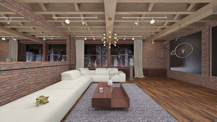 夜景が見えるリビングルーム