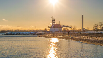 Late aftertnoon sun on the Toronto Beaches in winter. Room for text.