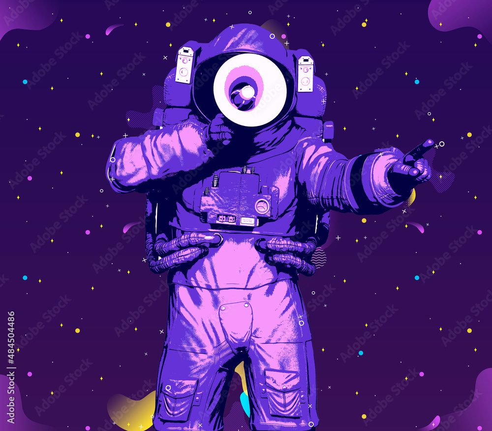 Wall mural astronaut is talking on the bullhorn