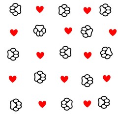 Fototapeta premium paws of a cat or dog with hearts, pattern