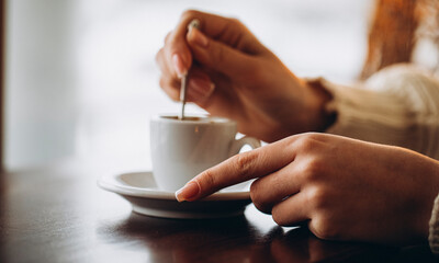 person drinking coffee. Cafe. Coffee time. 