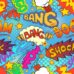 Comic book explosion, boom 
 seamless pattern, vector illustration 