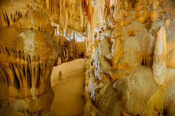 Large cave with stalactites. Cave in Spain 