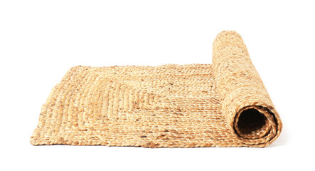 Beautiful wicker rug on white background