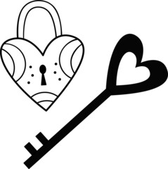 Vector image of a lock with a key. 