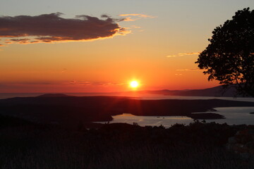 Summer sunset over Jelsa on Hvar Island in Croatia from Humac