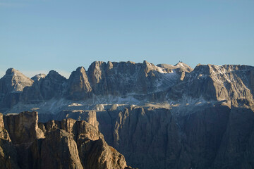 View of Sella gruppe or Gruppo di Sella, South Tirol, Dolomites mountains, Italy