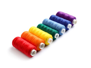 Beautiful sewing threads on white background