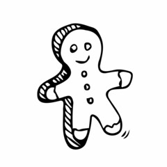 Vector illustration. Hand drawn doodle of Christmas cookies Gingerbread man. New year biscuit ginger man. Cartoon sketch. Isolated on white background