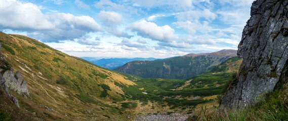 Panoramic view from the Spitsy mountain in the Ukrainian Carpathians.