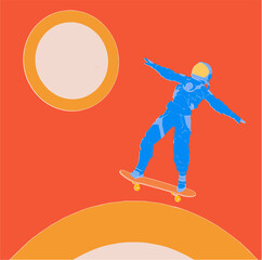 Astronaut with Skateboard in abstract space