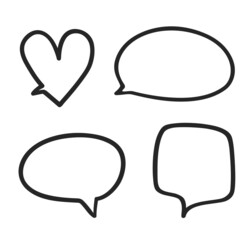 Hand drawn black speech bubble on white. Abstract sketches. Set of think and talk speech bubbles. Black and white illustration