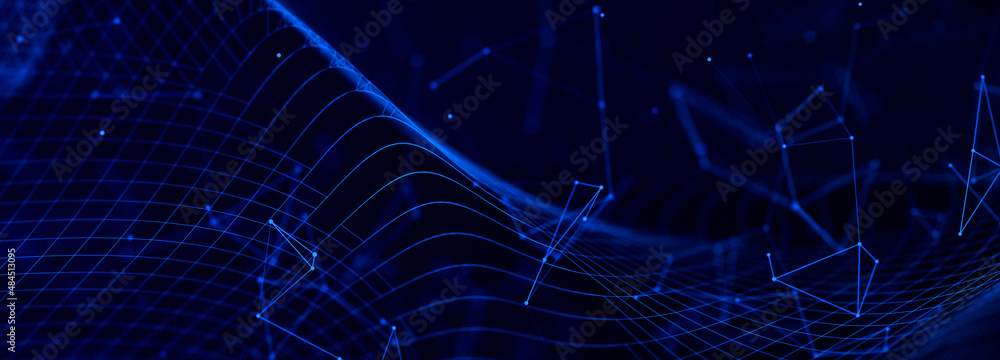 Poster Technology background. Abstract digital combination dots and lines. Network connection structure. 3d Widescreen