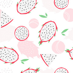 Seamless pattern with dragon fruit. Tropical exotic print. Vector graphics.