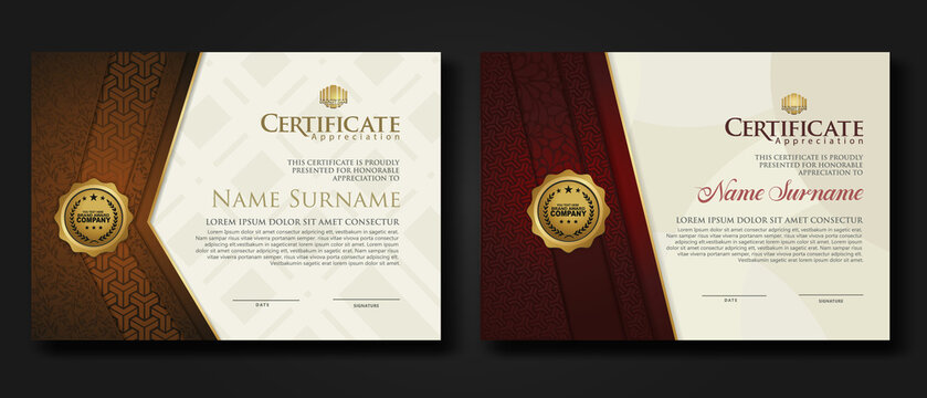 Certificate of achievement and appreciation border template with luxury badge and textured modern floral pattern. For award, business, and education needs