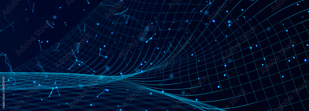 Poster Big Data visualization. Data technology illustration. Science background. 3D
