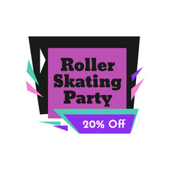 Roller skating party offer, icon label with sign