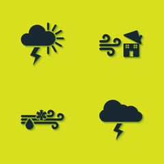 Set Storm, , Wind and rain with snow and Tornado swirl icon. Vector