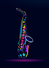 Abstract saxophone from multicolored paints, colorful drawing. Vector illustration of paints - obrazy, fototapety, plakaty