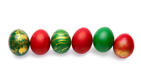 Stylish Easter eggs on white background
