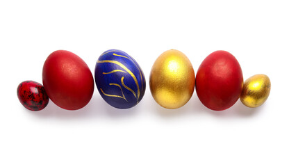 Stylish Easter eggs on white background