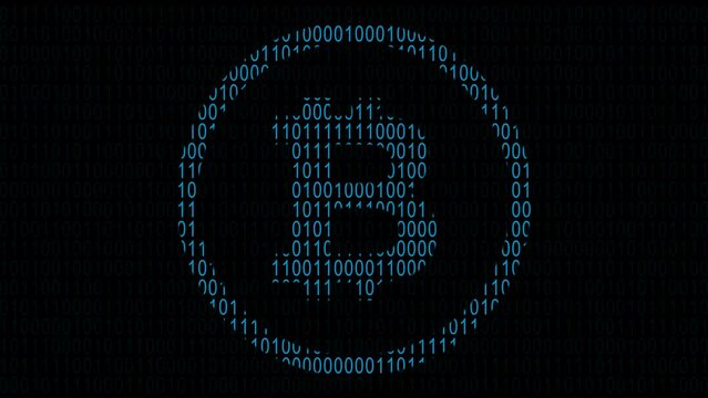 Bitcoin sign in binary code. Modern crypto currency concept. Blockchain.